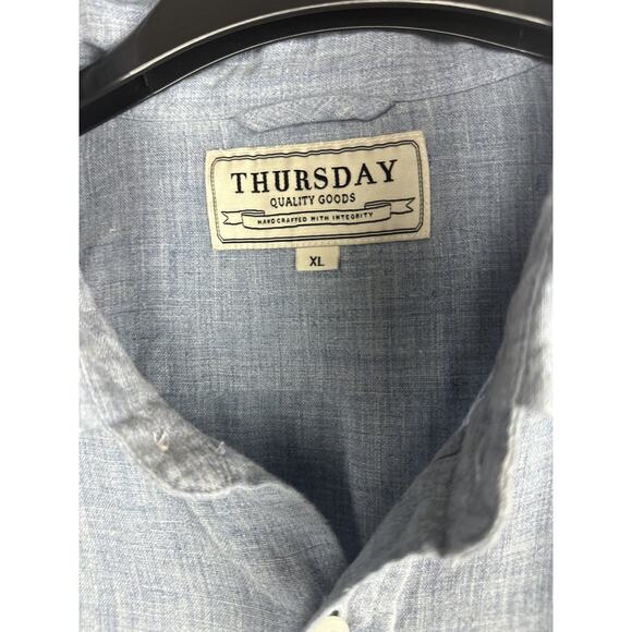 Thursday Boot Co. Linen Shirt Men's Size XL Blue Button Up Vacation Coastal - Picture 5 of 11